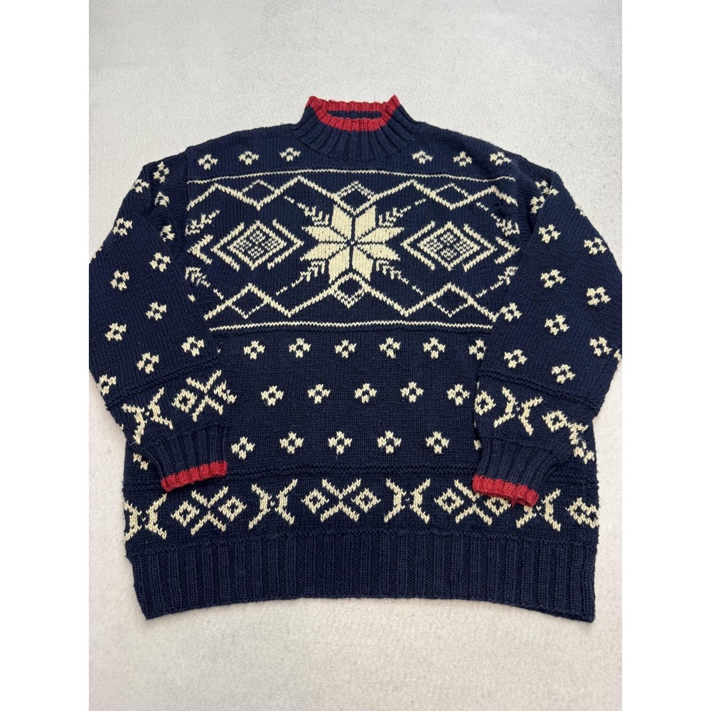 Lauren Ralph Lauren Hand Knit Sweater Women's Medium Blue Fair‎ Isle Chunky Knit